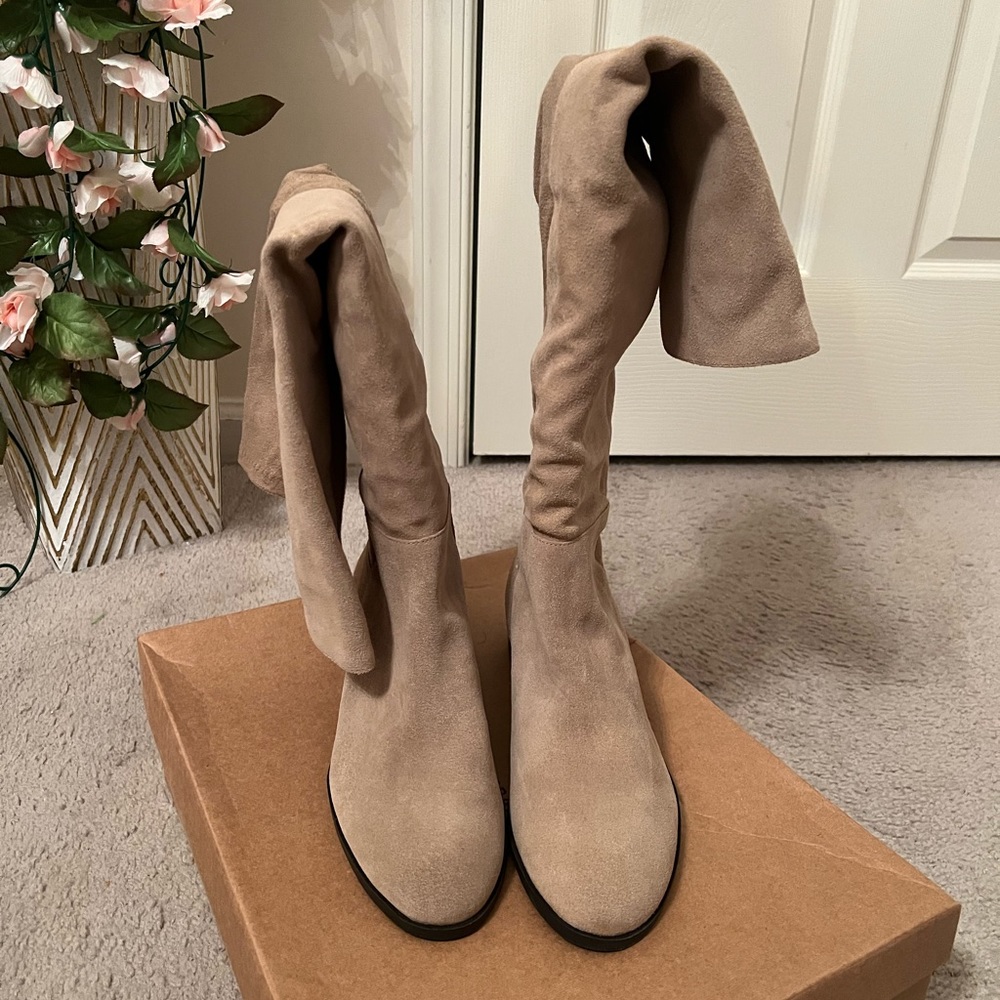 Tan suede over the knee boot